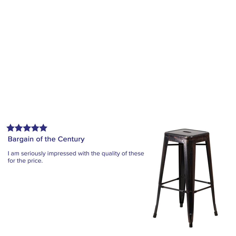 Commercial Grade 30" High Backless Black-Antique Gold Metal Indoor-Outdoor Barstool with Square Seat