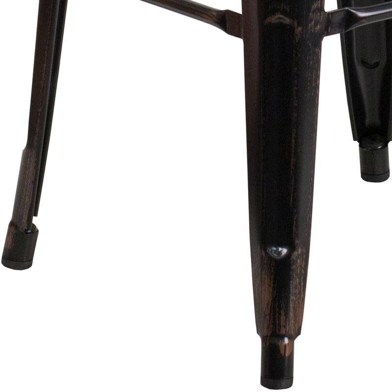 Commercial Grade 30" High Backless Black-Antique Gold Metal Indoor-Outdoor Barstool with Square Seat