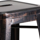 Commercial Grade 30" High Backless Black-Antique Gold Metal Indoor-Outdoor Barstool with Square Seat