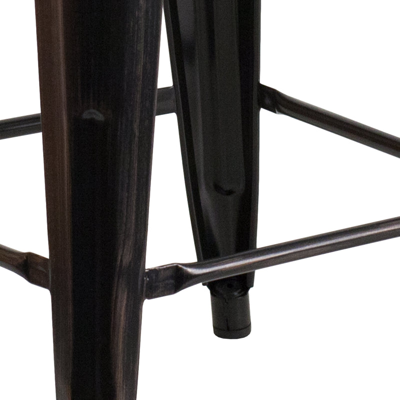 30" High Backless Black-Antique Gold Metal Barstool with Square Wood Seat