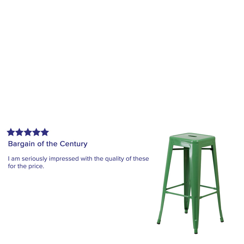 Commercial Grade 30" High Backless Green Metal Indoor-Outdoor Barstool with Square Seat