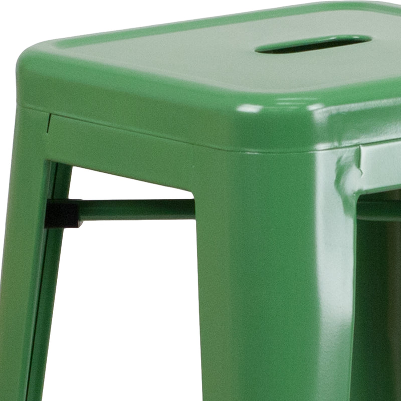 Commercial Grade 30" High Backless Green Metal Indoor-Outdoor Barstool with Square Seat