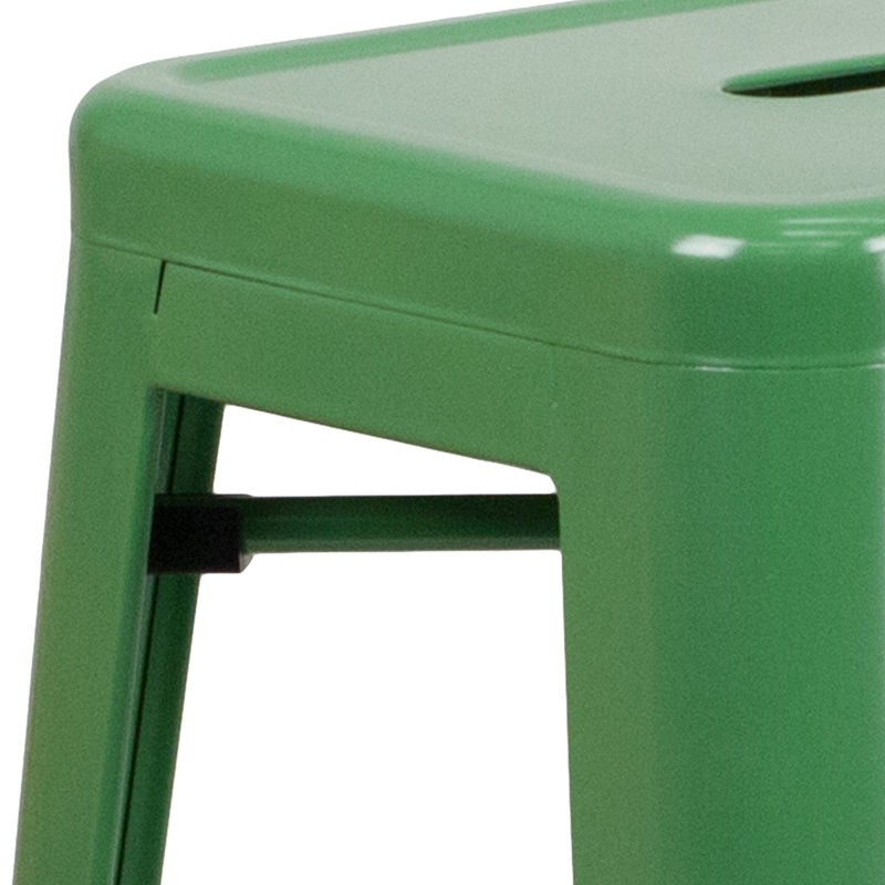 Commercial Grade 30" High Backless Green Metal Indoor-Outdoor Barstool with Square Seat