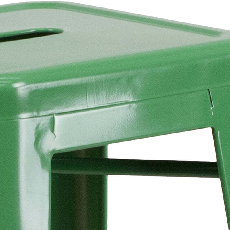 Commercial Grade 30" High Backless Green Metal Indoor-Outdoor Barstool with Square Seat