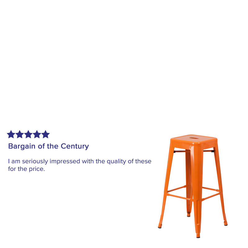 Commercial Grade 30" High Backless Orange Metal Indoor-Outdoor Barstool with Square Seat