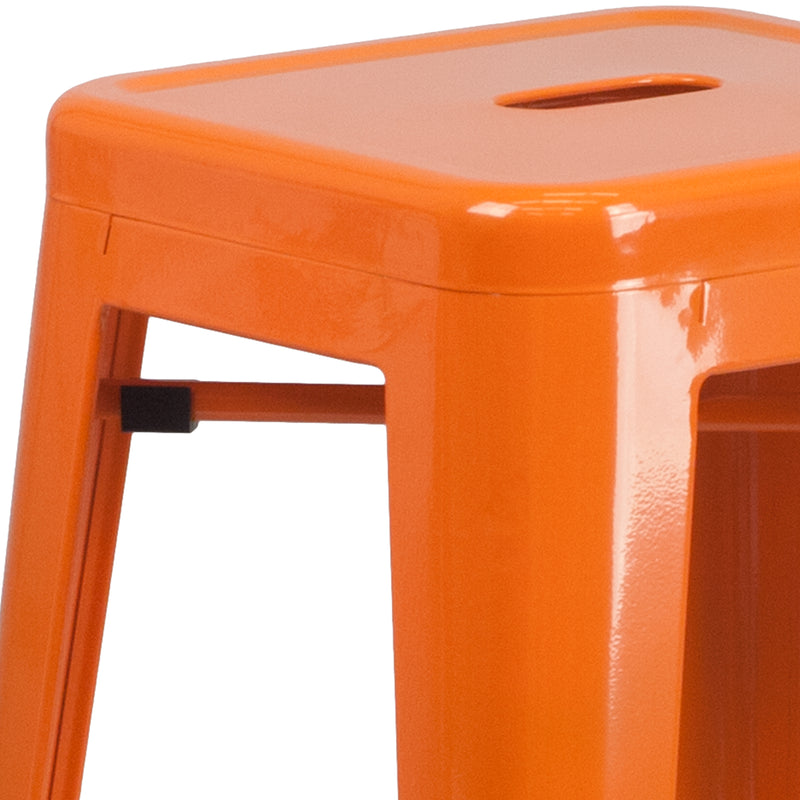 Commercial Grade 30" High Backless Orange Metal Indoor-Outdoor Barstool with Square Seat