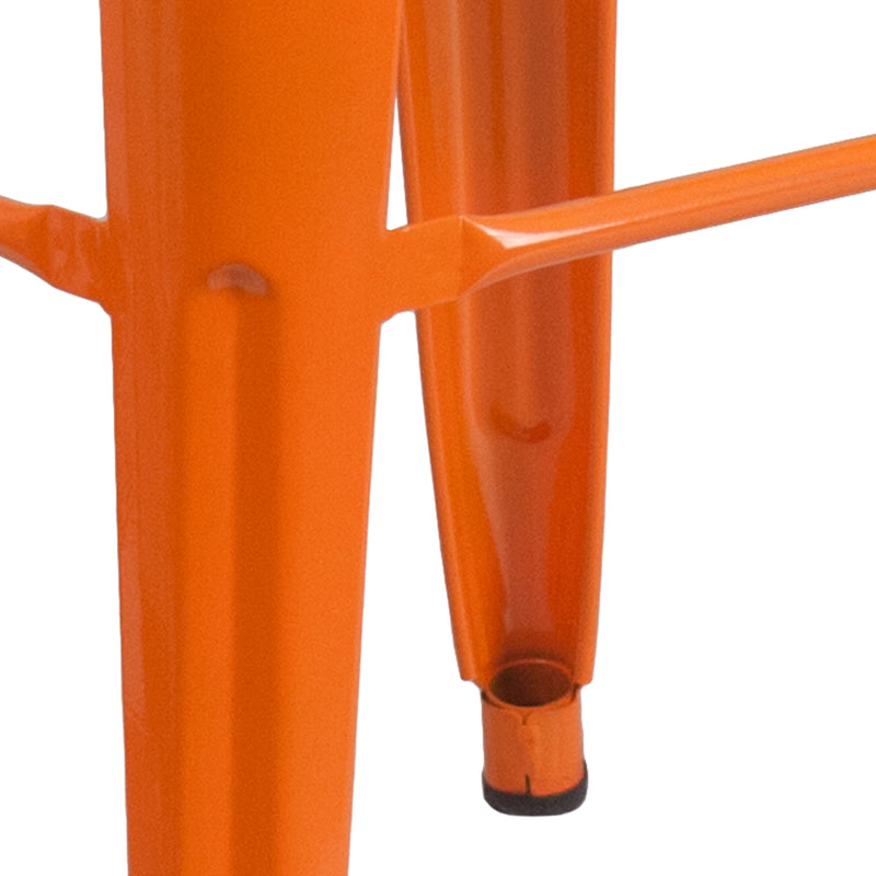 Commercial Grade 30" High Backless Orange Metal Indoor-Outdoor Barstool with Square Seat