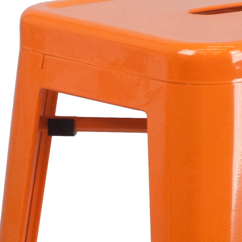 Commercial Grade 30" High Backless Orange Metal Indoor-Outdoor Barstool with Square Seat