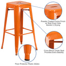 Commercial Grade 30" High Backless Orange Metal Indoor-Outdoor Barstool with Square Seat