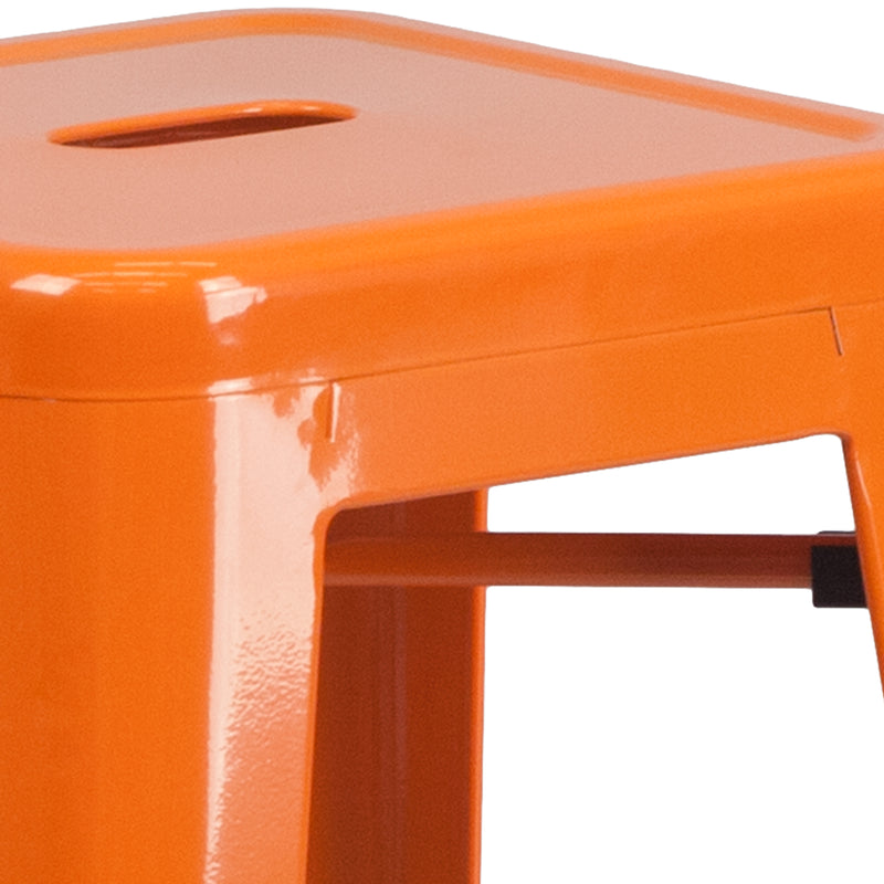 Commercial Grade 30" High Backless Orange Metal Indoor-Outdoor Barstool with Square Seat