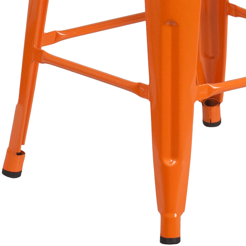 30" High Backless Orange Metal Barstool with Square Wood Seat