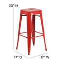 Commercial Grade 30" High Backless Red Metal Indoor-Outdoor Barstool with Square Seat
