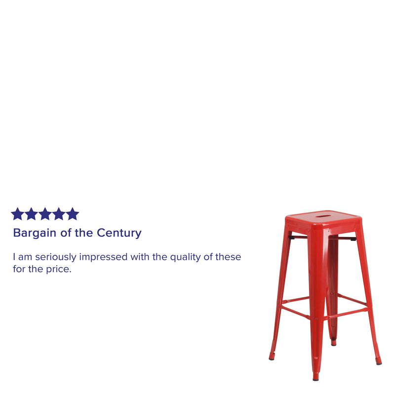 Commercial Grade 30" High Backless Red Metal Indoor-Outdoor Barstool with Square Seat