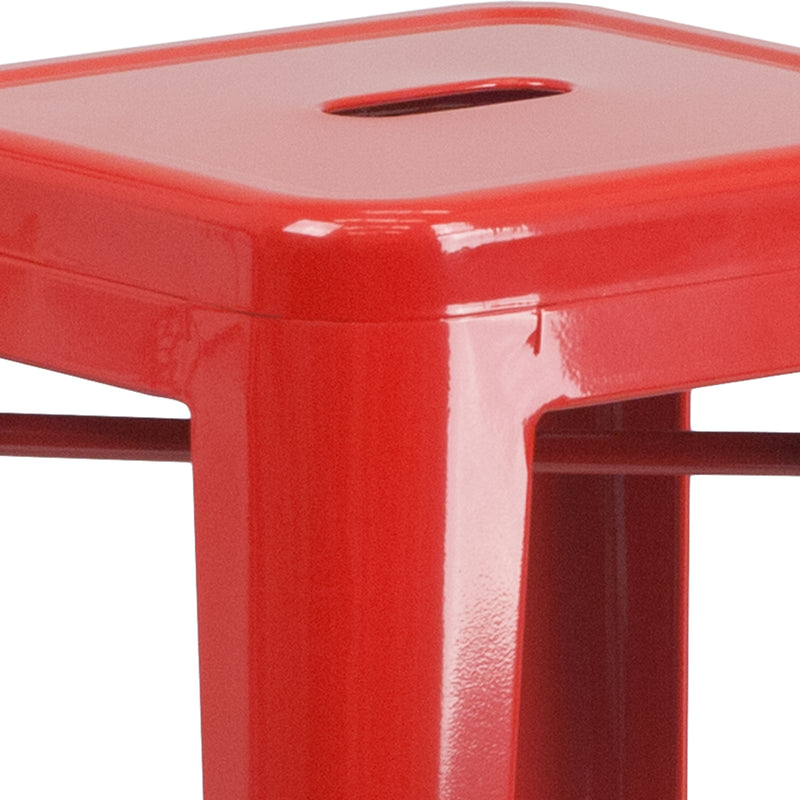 Commercial Grade 30" High Backless Red Metal Indoor-Outdoor Barstool with Square Seat