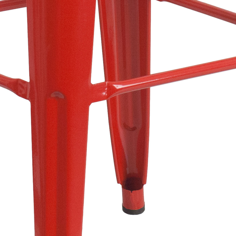 Commercial Grade 30" High Backless Red Metal Indoor-Outdoor Barstool with Square Seat