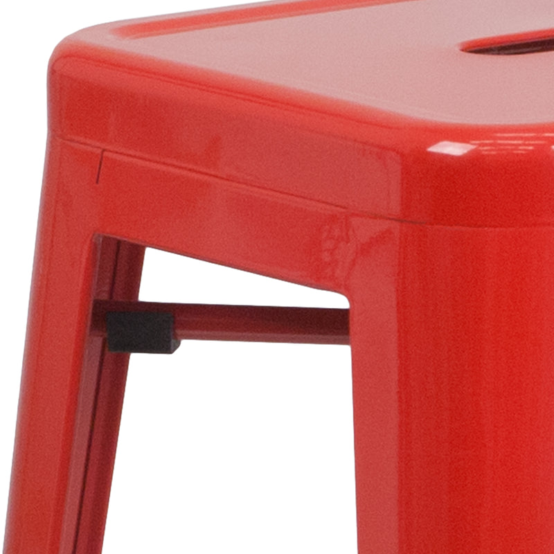 Commercial Grade 30" High Backless Red Metal Indoor-Outdoor Barstool with Square Seat