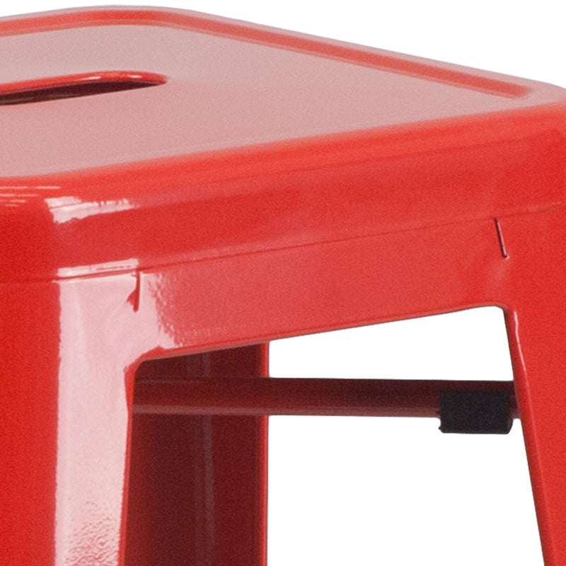 Commercial Grade 30" High Backless Red Metal Indoor-Outdoor Barstool with Square Seat