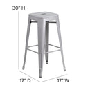 Commercial Grade 30" High Backless Silver Metal Indoor-Outdoor Barstool with Square Seat