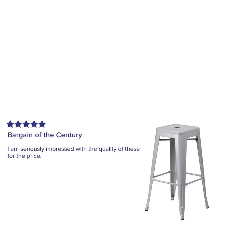 Commercial Grade 30" High Backless Silver Metal Indoor-Outdoor Barstool with Square Seat