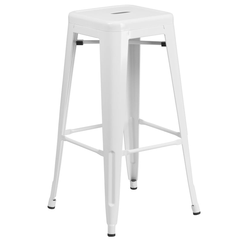 Commercial Grade 30" High Backless White Metal Indoor-Outdoor Barstool with Square Seat