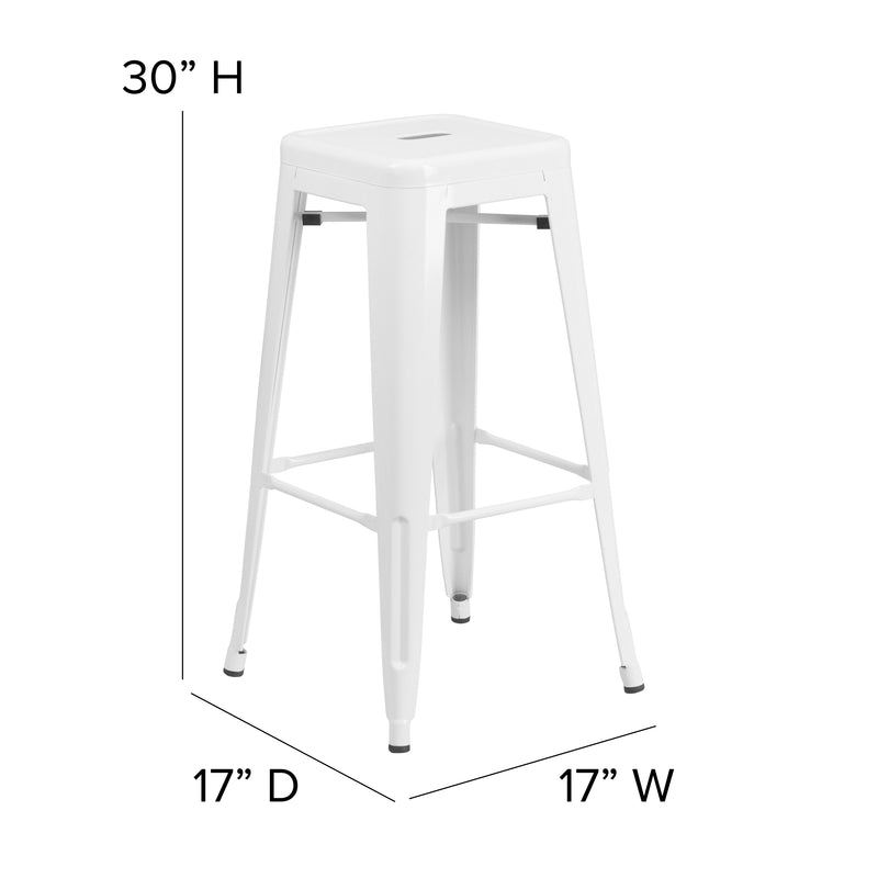 Commercial Grade 30" High Backless White Metal Indoor-Outdoor Barstool with Square Seat