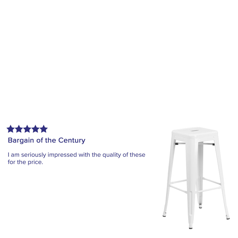 Commercial Grade 30" High Backless White Metal Indoor-Outdoor Barstool with Square Seat