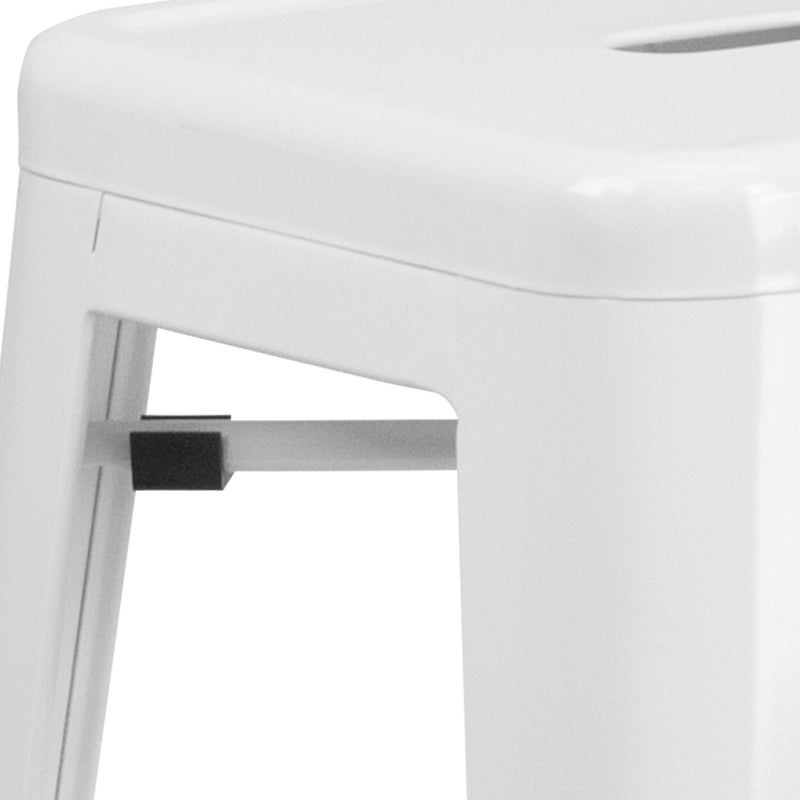 Commercial Grade 30" High Backless White Metal Indoor-Outdoor Barstool with Square Seat