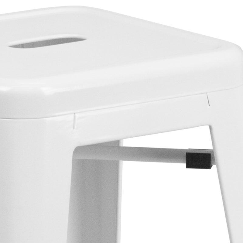 Commercial Grade 30" High Backless White Metal Indoor-Outdoor Barstool with Square Seat