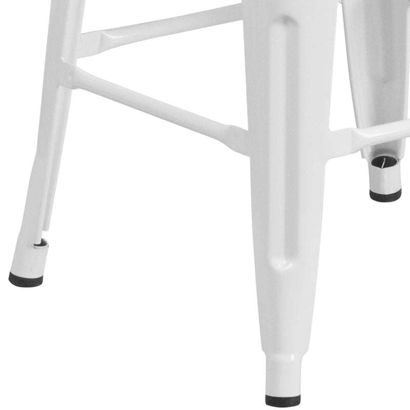 30" High Backless White Metal Barstool with Square Wood Seat