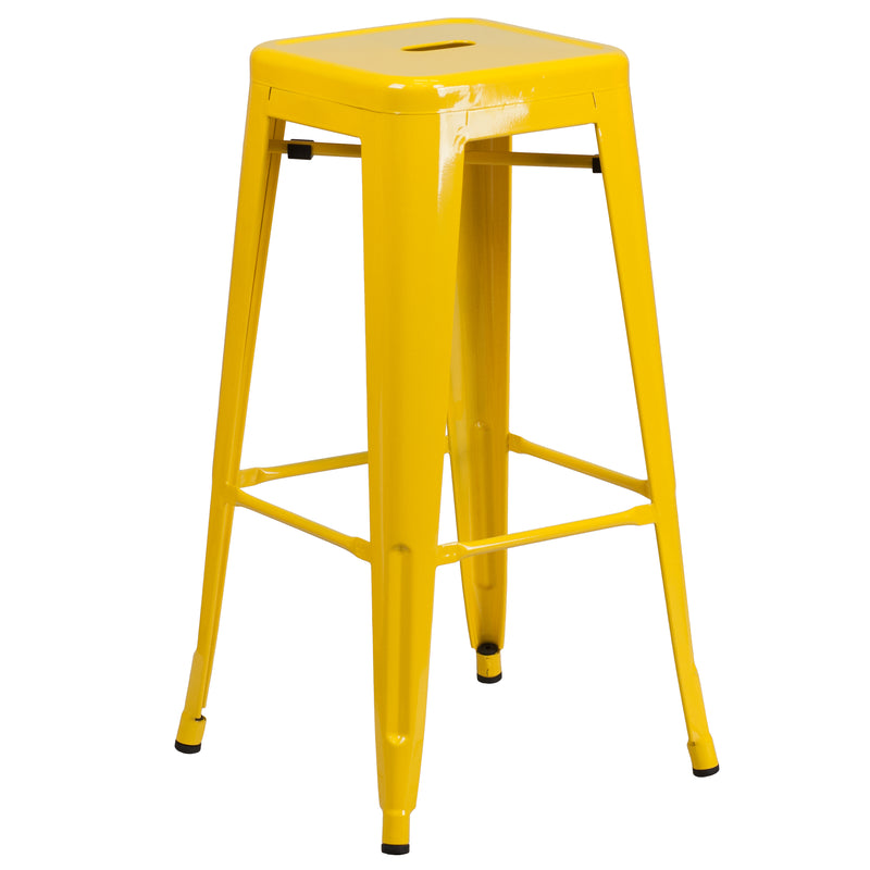 Commercial Grade 30" High Backless Yellow Metal Indoor-Outdoor Barstool with Square Seat