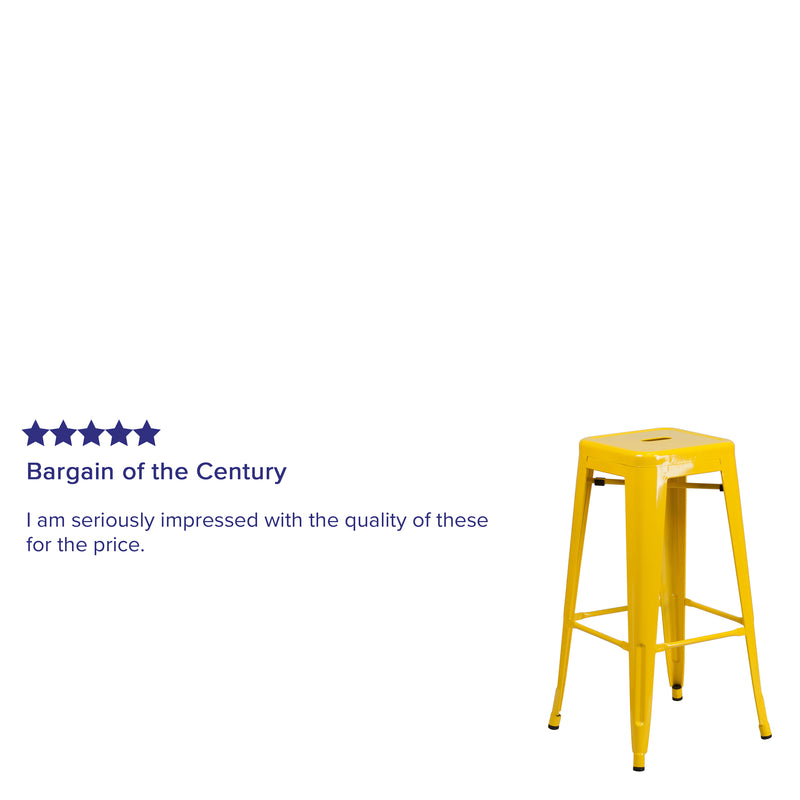 Commercial Grade 30" High Backless Yellow Metal Indoor-Outdoor Barstool with Square Seat