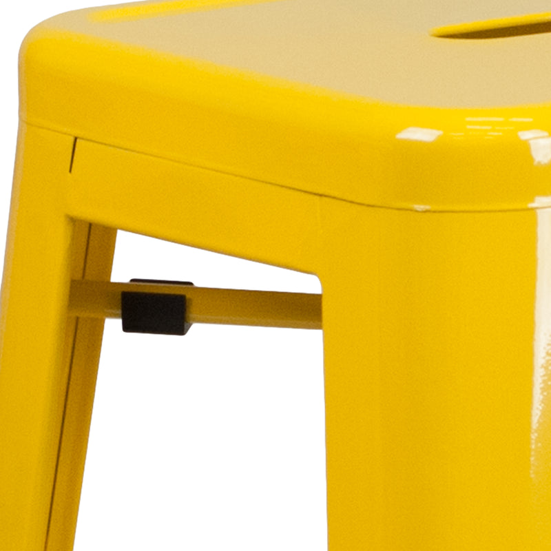 Commercial Grade 30" High Backless Yellow Metal Indoor-Outdoor Barstool with Square Seat