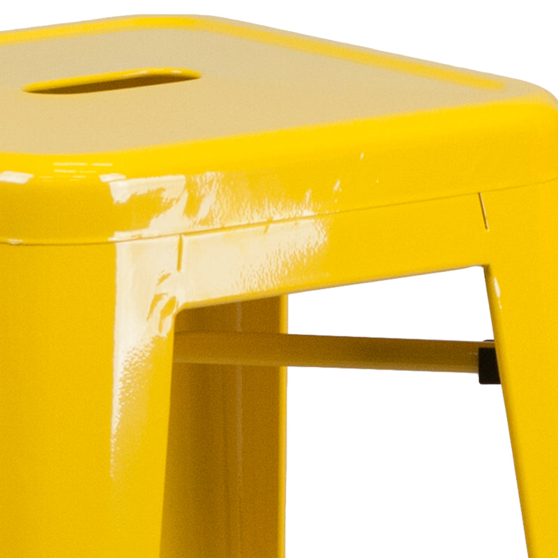 Commercial Grade 30" High Backless Yellow Metal Indoor-Outdoor Barstool with Square Seat