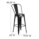 Commercial Grade 30" High Black Metal Indoor-Outdoor Barstool with Removable Back