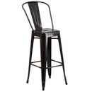 Commercial Grade 30" High Black-Antique Gold Metal Indoor-Outdoor Barstool with Removable Back