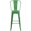 Commercial Grade 30" High Green Metal Indoor-Outdoor Barstool with Removable Back
