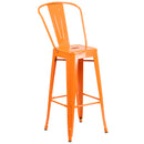 Commercial Grade 30" High Orange Metal Indoor-Outdoor Barstool with Removable Back