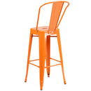 Commercial Grade 30" High Orange Metal Indoor-Outdoor Barstool with Removable Back