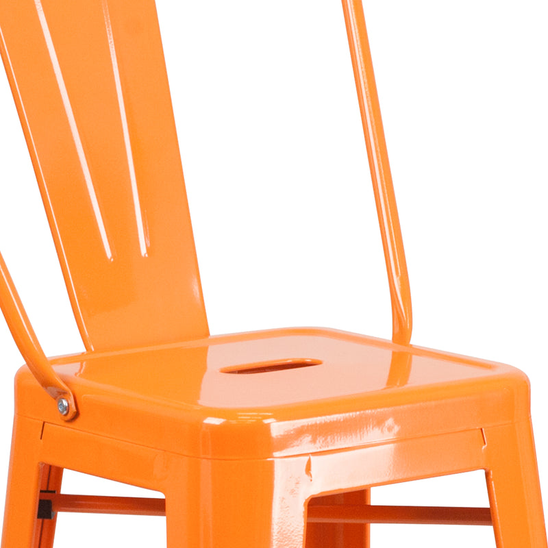 Commercial Grade 30" High Orange Metal Indoor-Outdoor Barstool with Removable Back