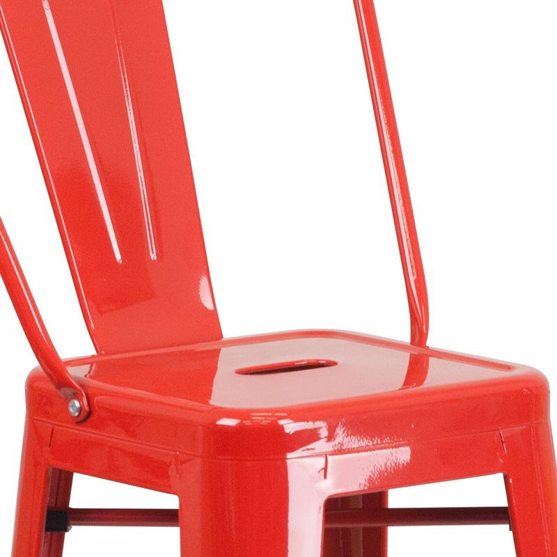 Commercial Grade 30" High Red Metal Indoor-Outdoor Barstool with Removable Back