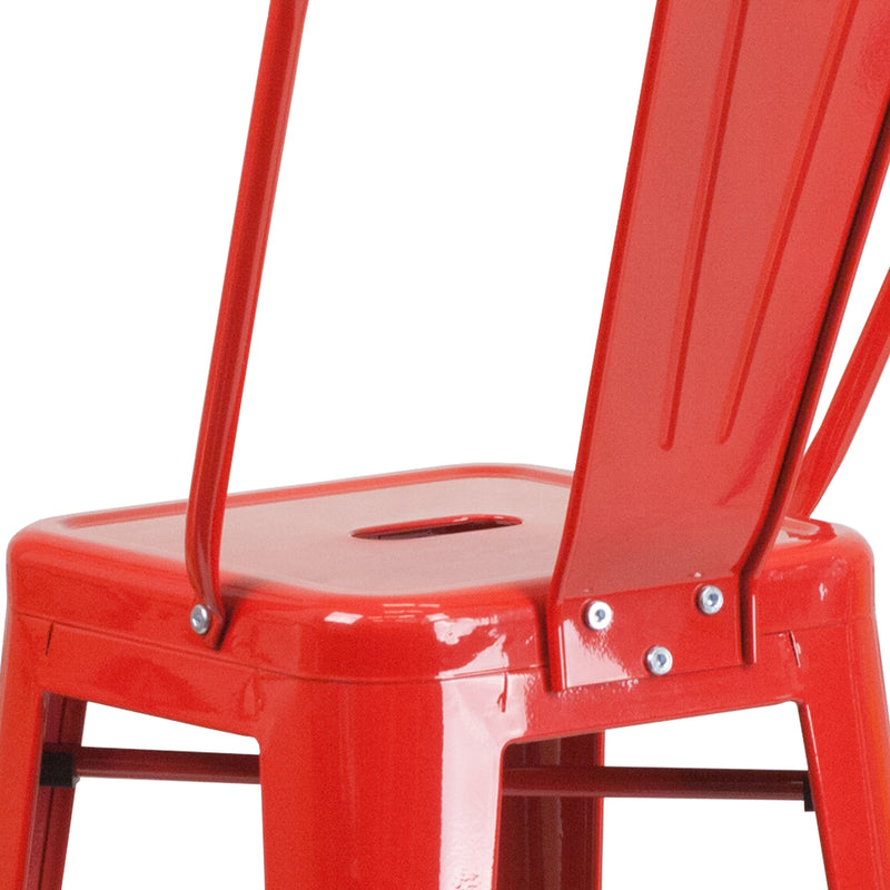 Commercial Grade 30" High Red Metal Indoor-Outdoor Barstool with Removable Back