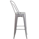 Commercial Grade 30" High Silver Metal Indoor-Outdoor Barstool with Removable Back