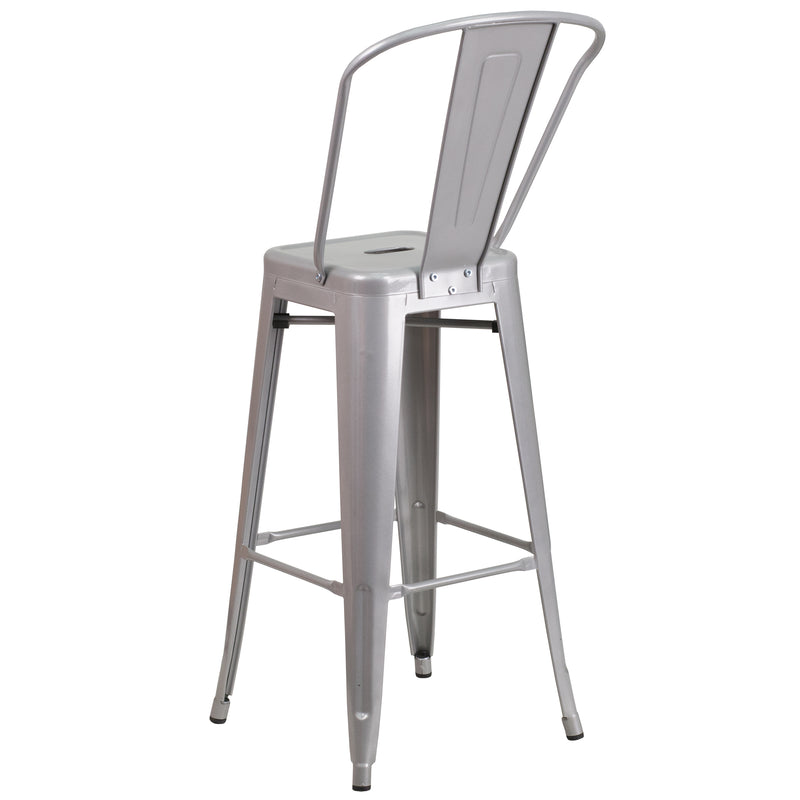 Commercial Grade 30" High Silver Metal Indoor-Outdoor Barstool with Removable Back