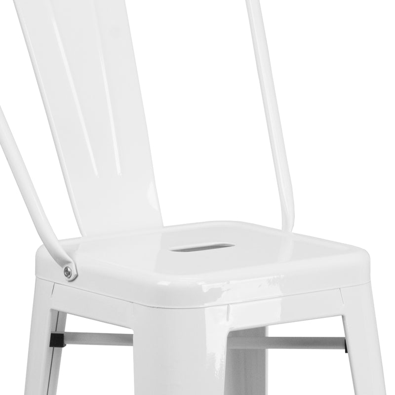 Commercial Grade 30" High White Metal Indoor-Outdoor Barstool with Removable Back