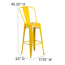 Commercial Grade 30" High Yellow Metal Indoor-Outdoor Barstool with Removable Back