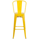 Commercial Grade 30" High Yellow Metal Indoor-Outdoor Barstool with Removable Back