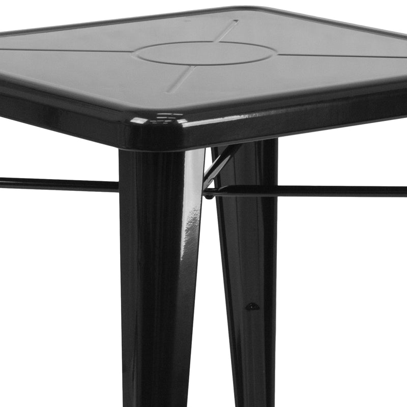 Commercial Grade 23.75" Square Black Metal Indoor-Outdoor Table Set with 2 Stack Chairs