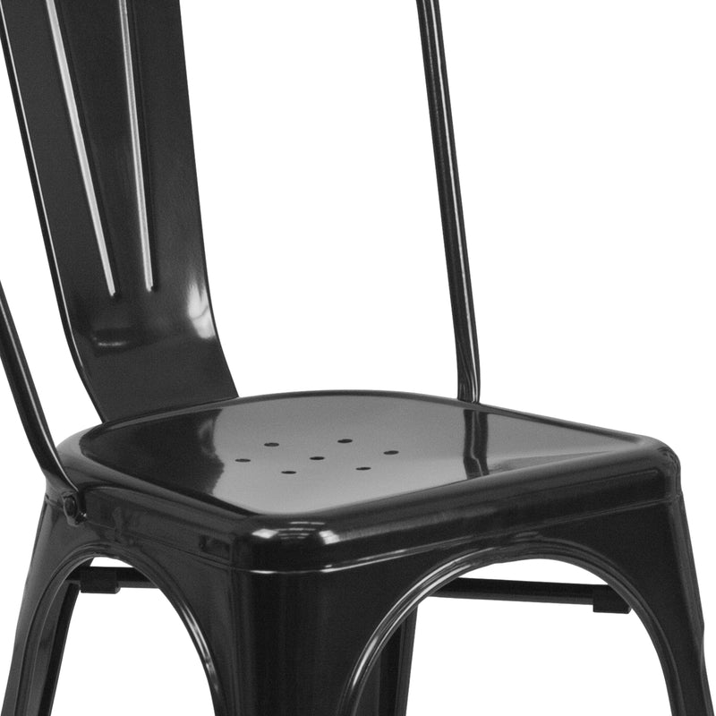 Commercial Grade 23.75" Square Black Metal Indoor-Outdoor Table Set with 2 Stack Chairs