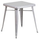 Commercial Grade 23.75" Square Silver Metal Indoor-Outdoor Table