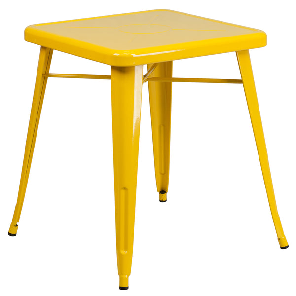 Commercial Grade 23.75" Square Yellow Metal Indoor-Outdoor Table